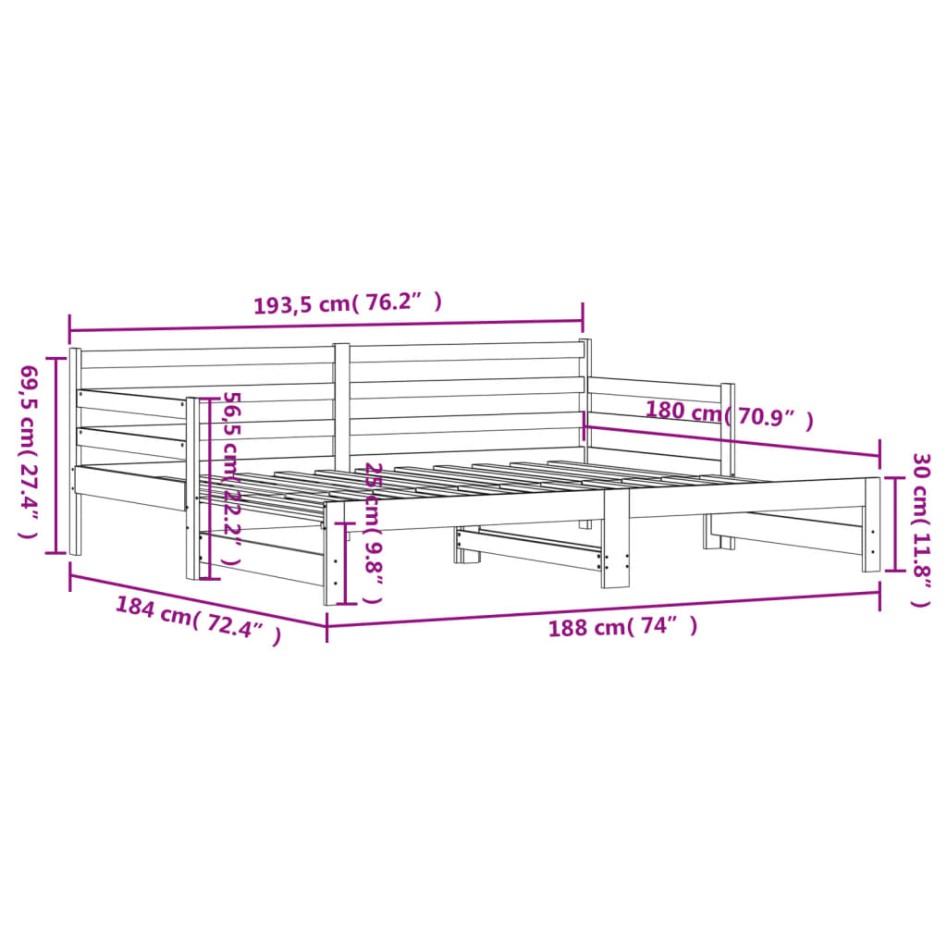 Sofá cama nido madera maciza de pino 90x190