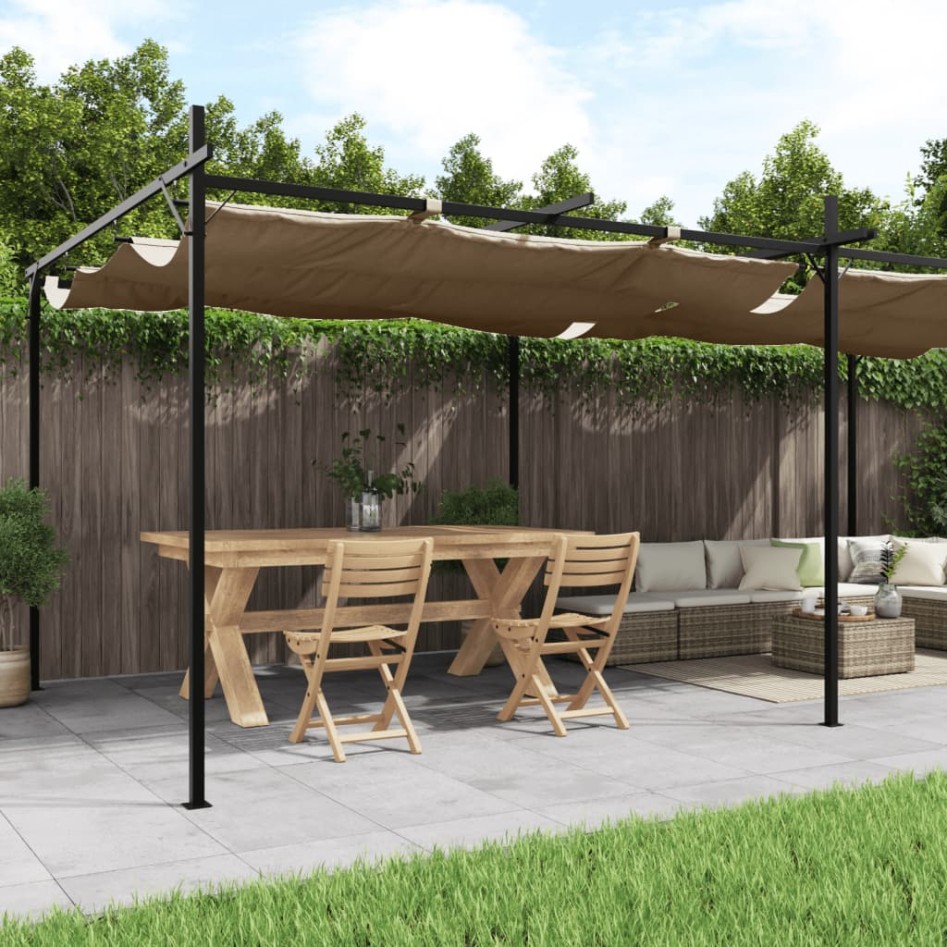 Pérgola con cubierta retráctil gris taupe 589x292x230
