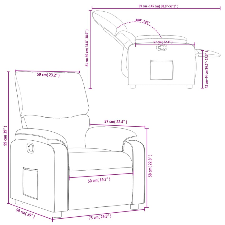 Sillón reclinable de tela gris
