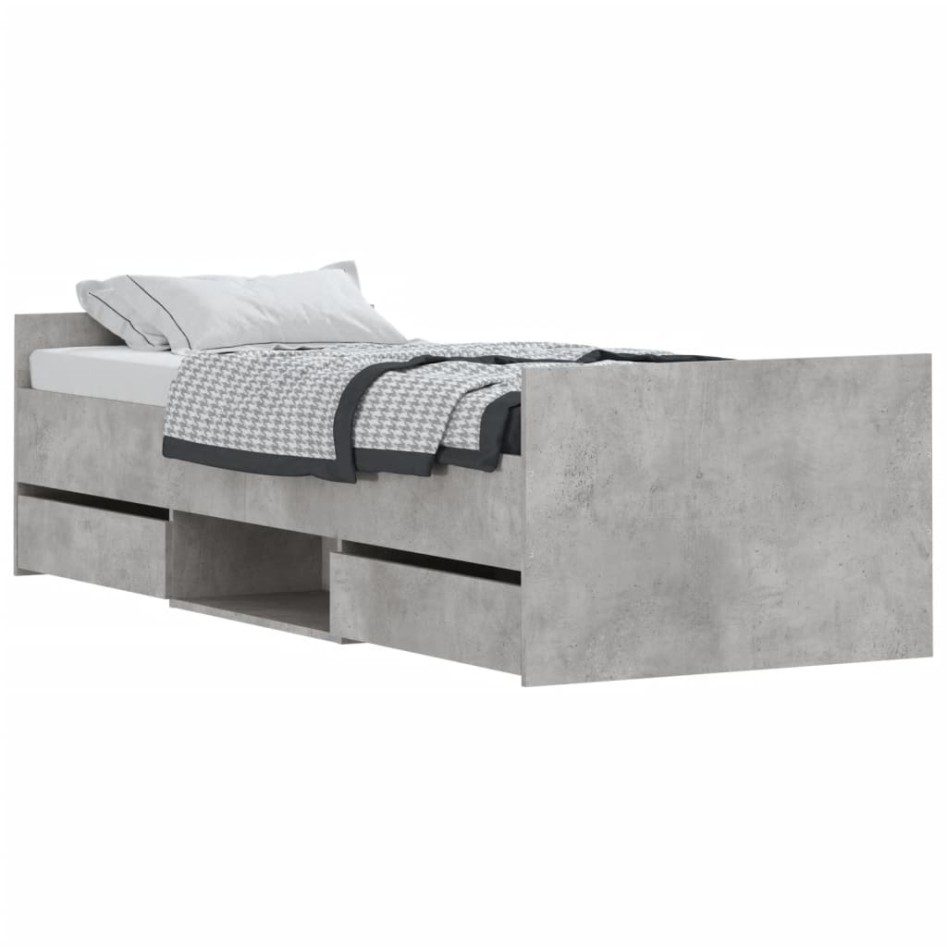 Estructura de cama con cabecero piecero gris hormigón 75x190