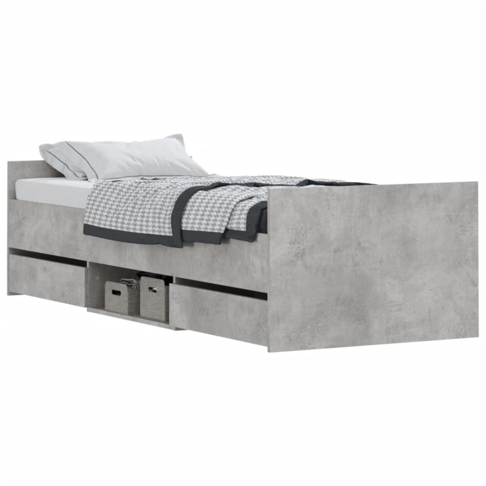 Estructura de cama con cabecero piecero gris hormigón 75x190