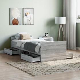 Estructura de cama con cabecero piecero gris Sonoma 75x190