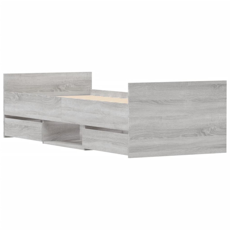 Estructura de cama con cabecero piecero gris Sonoma 75x190