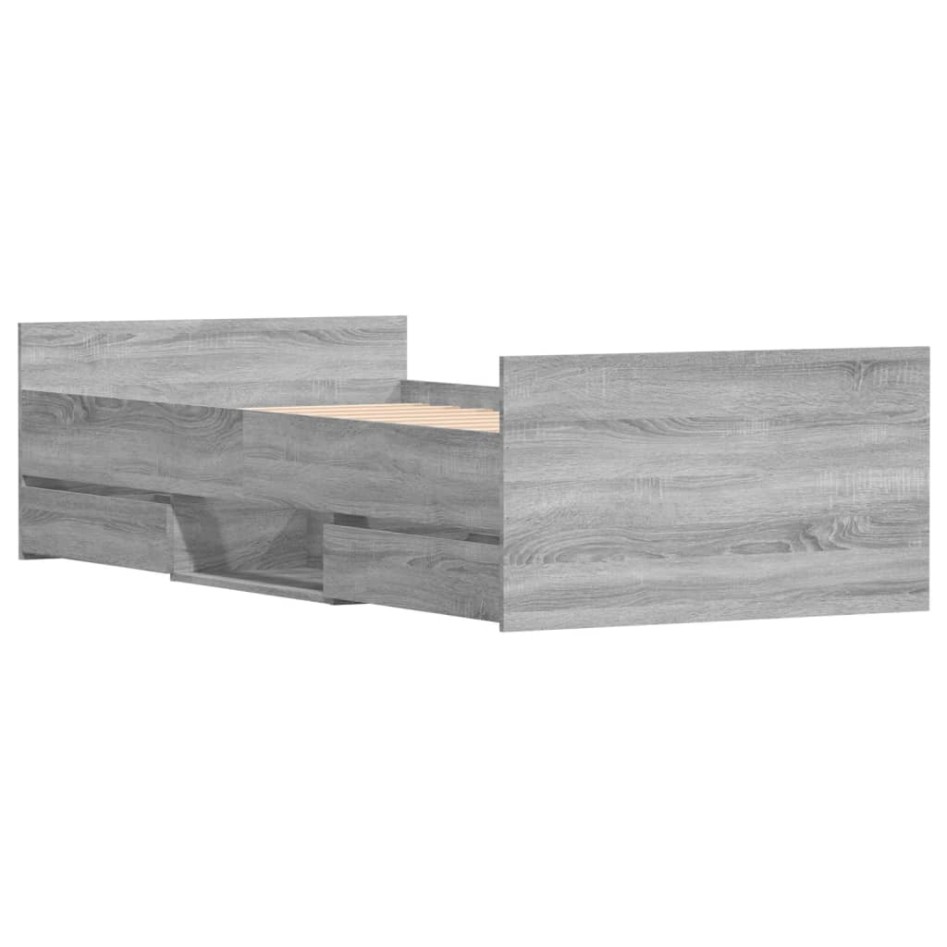 Estructura de cama con cabecero piecero gris Sonoma 90x200