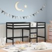 Cama alta de niños escalera madera maciza pino negra 80x200 cm