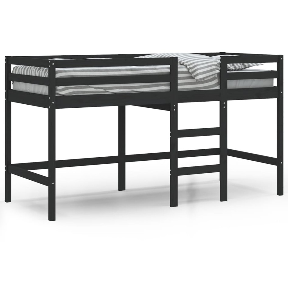 Cama alta de niños escalera madera maciza pino negra 80x200
