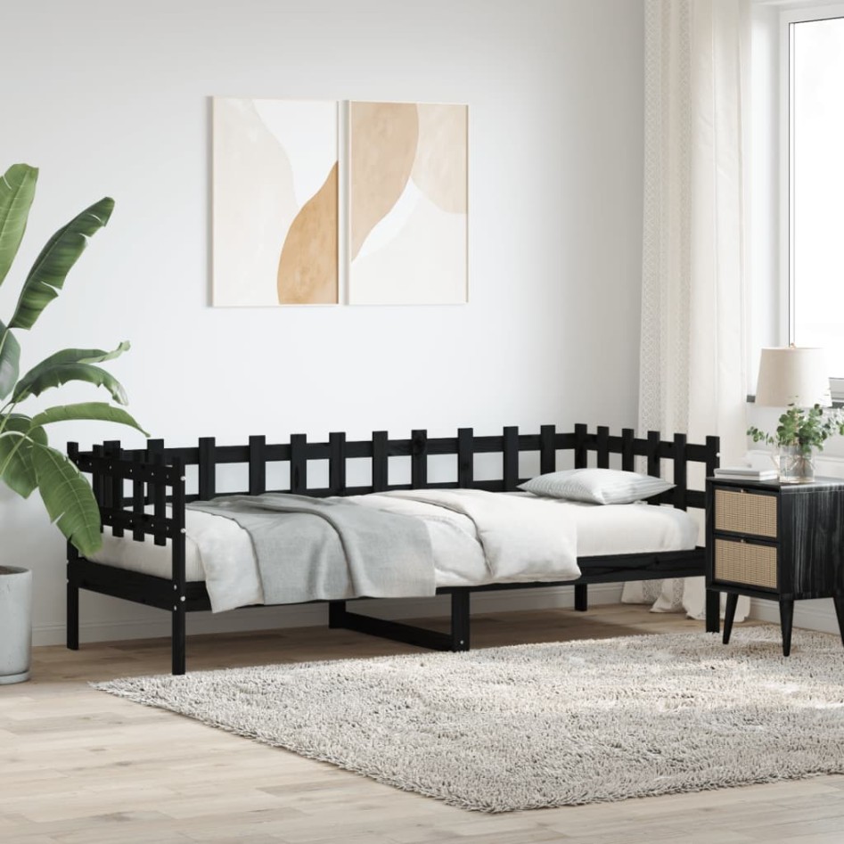 Sofá cama madera maciza de pino negro 90x190