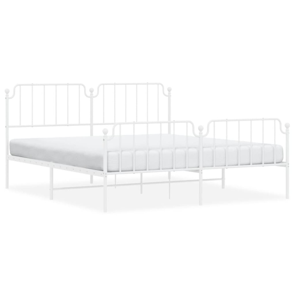 Estructura cama metal con cabecero y estribo blanco 160x200