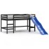 Cama alta de niños con tobogán madera maciza negra 90x190