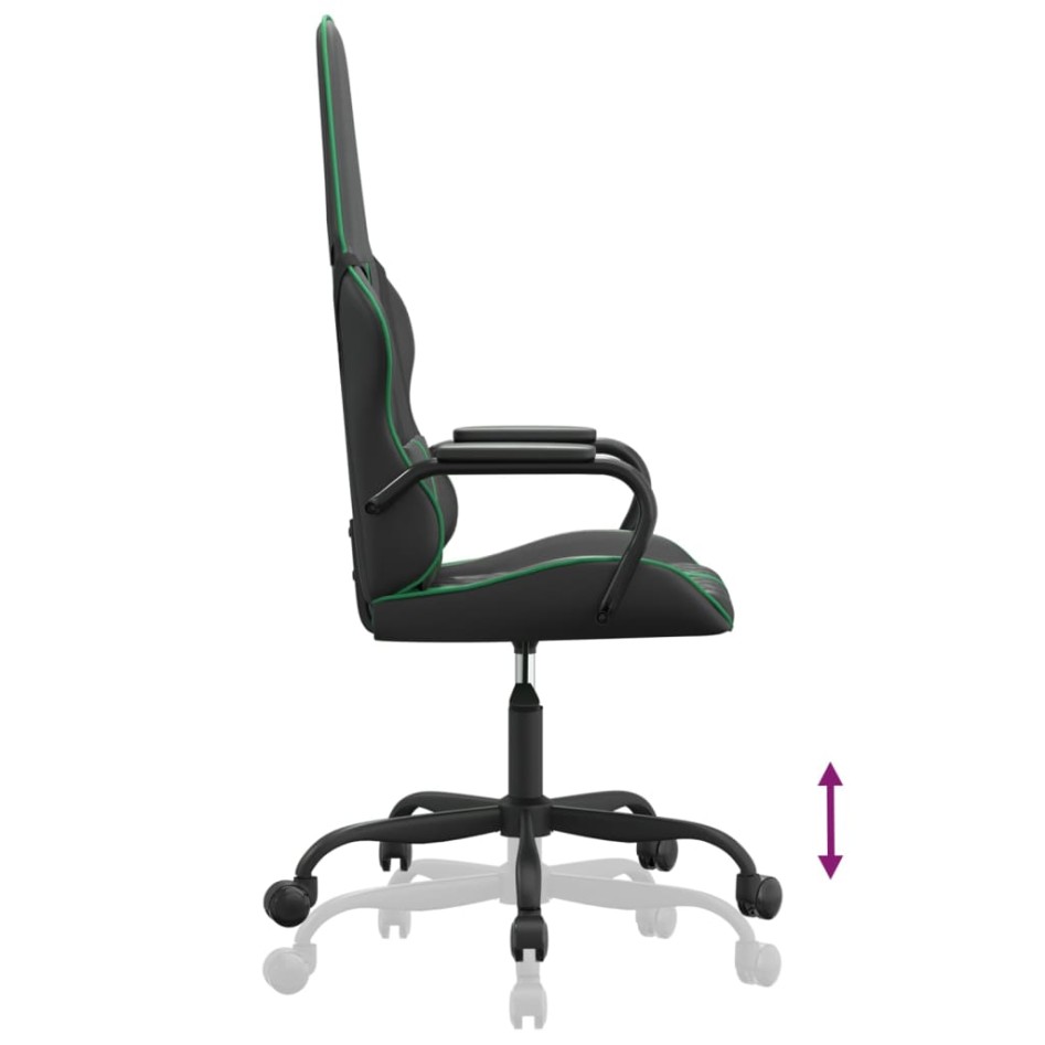 Silla gaming con masaje cuero sintético verde y