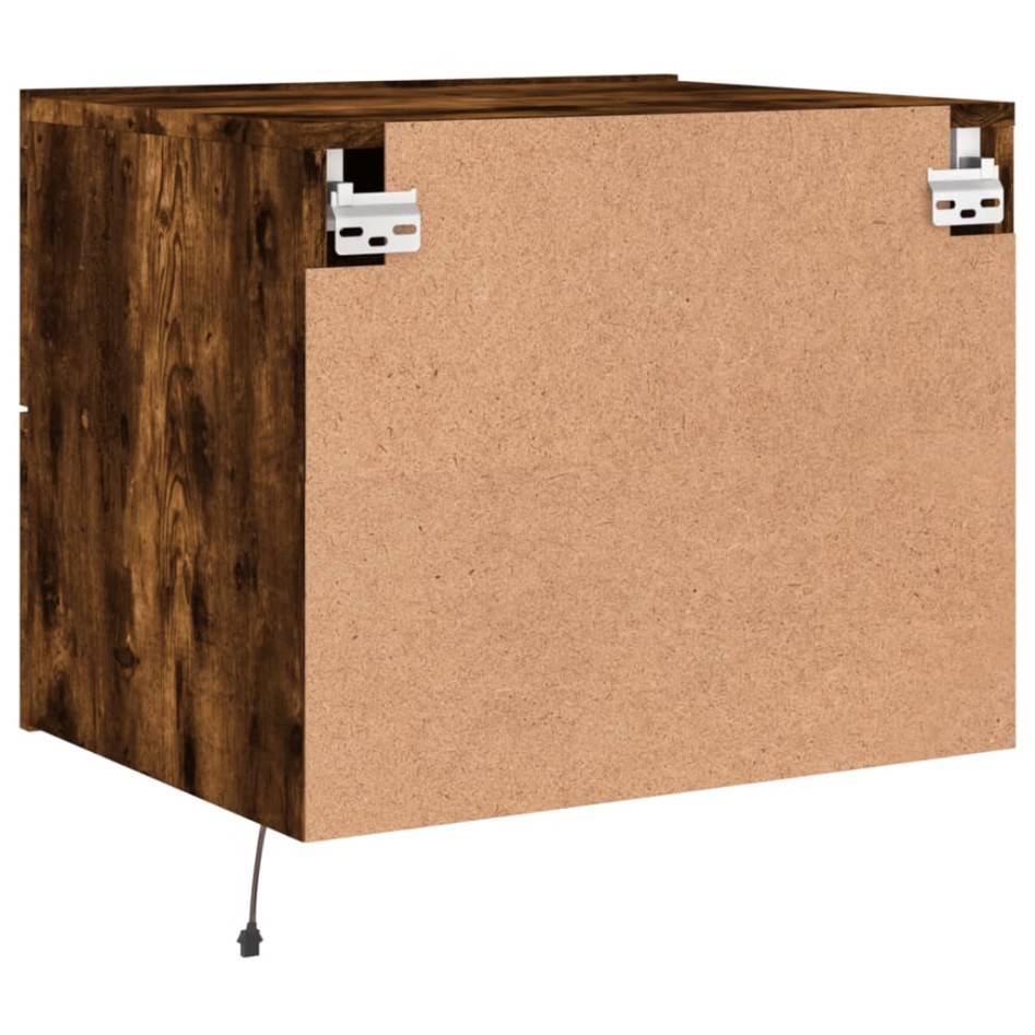 Mesitas de noche de pared con luces LED 2 uds roble