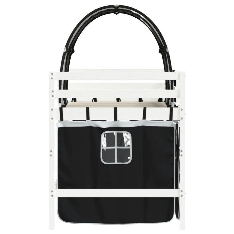 Cama alta niños con túnel madera pino blanco negro 80x200