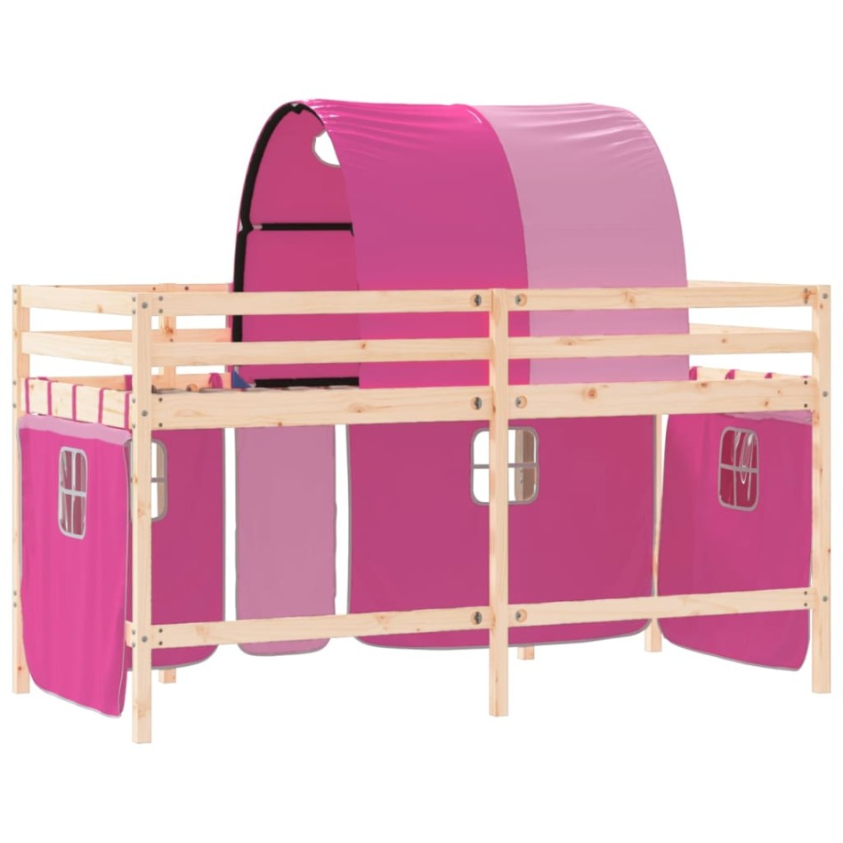 Cama alta para niños con túnel madera pino rosa 90x200