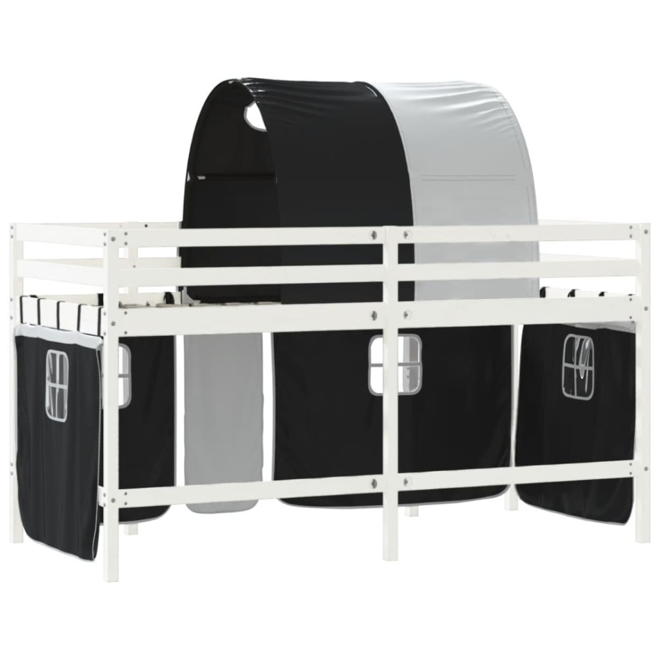 Cama alta niños con túnel madera pino blanco negro 90x190