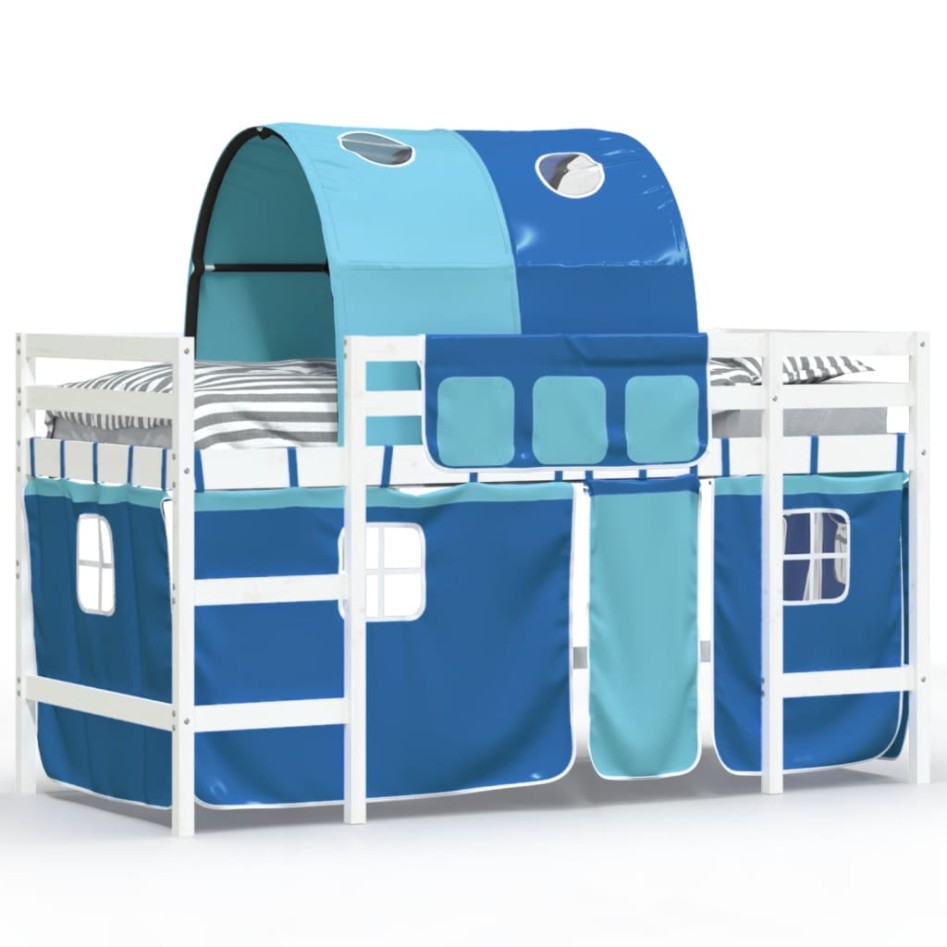 Cama alta para niños con túnel madera pino azul 90x190