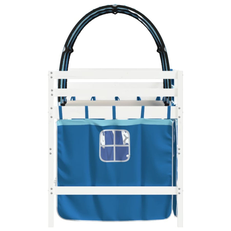 Cama alta para niños con túnel madera pino azul 90x190