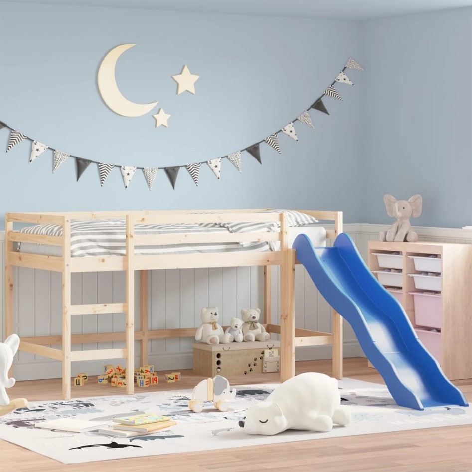 Cama alta para niños con tobogán madera maciza pino 80x200