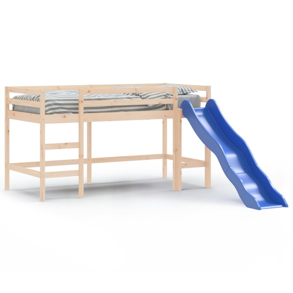 Cama alta para niños con tobogán madera maciza pino 80x200