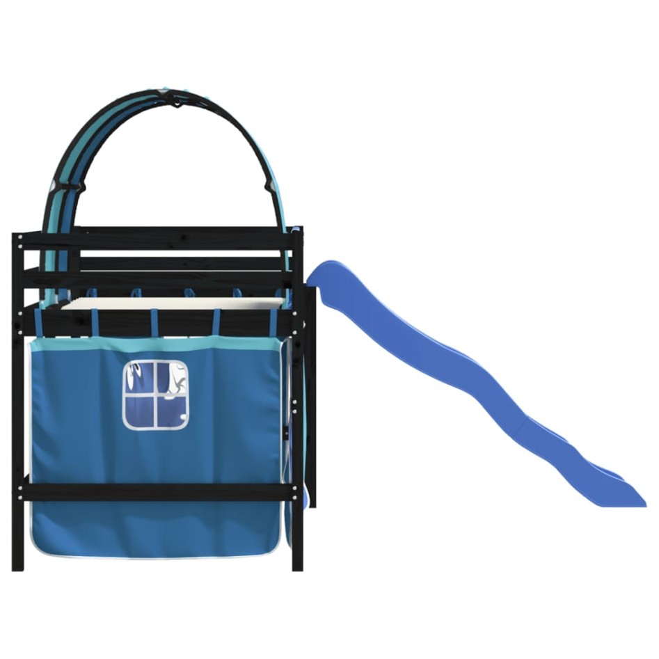 Cama alta para niños con túnel madera pino azul 90x200