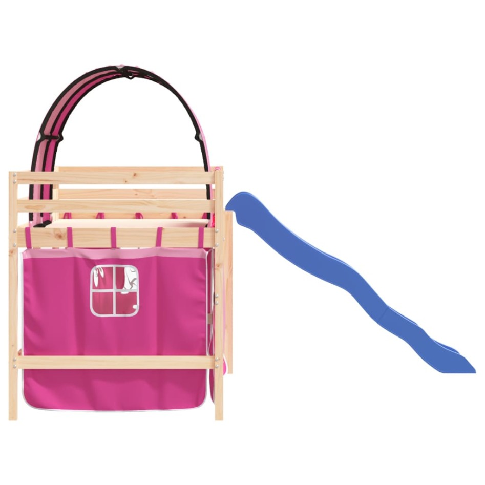 Cama alta para niños con túnel madera pino rosa 80x200