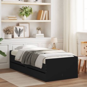 Estructura de cama con cajones negro 100x200