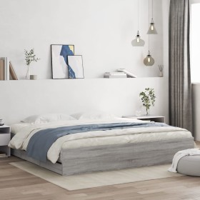 Cama con cajones madera ingeniería gris Sonoma 160x200