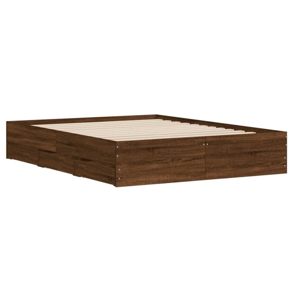 Cama con cajones madera de ingeniería marrón roble 150x200