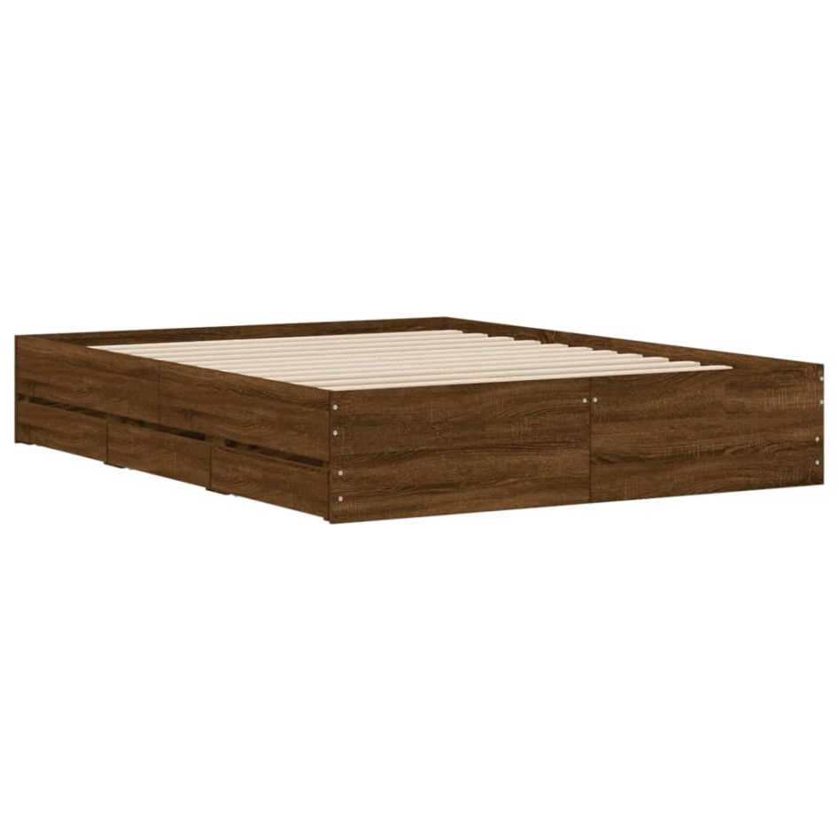 Cama con cajones madera de ingeniería marrón roble 150x200