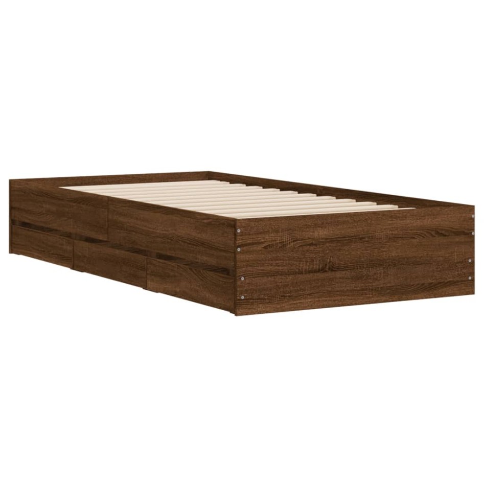 Cama con cajones madera de ingeniería marrón roble 90x200