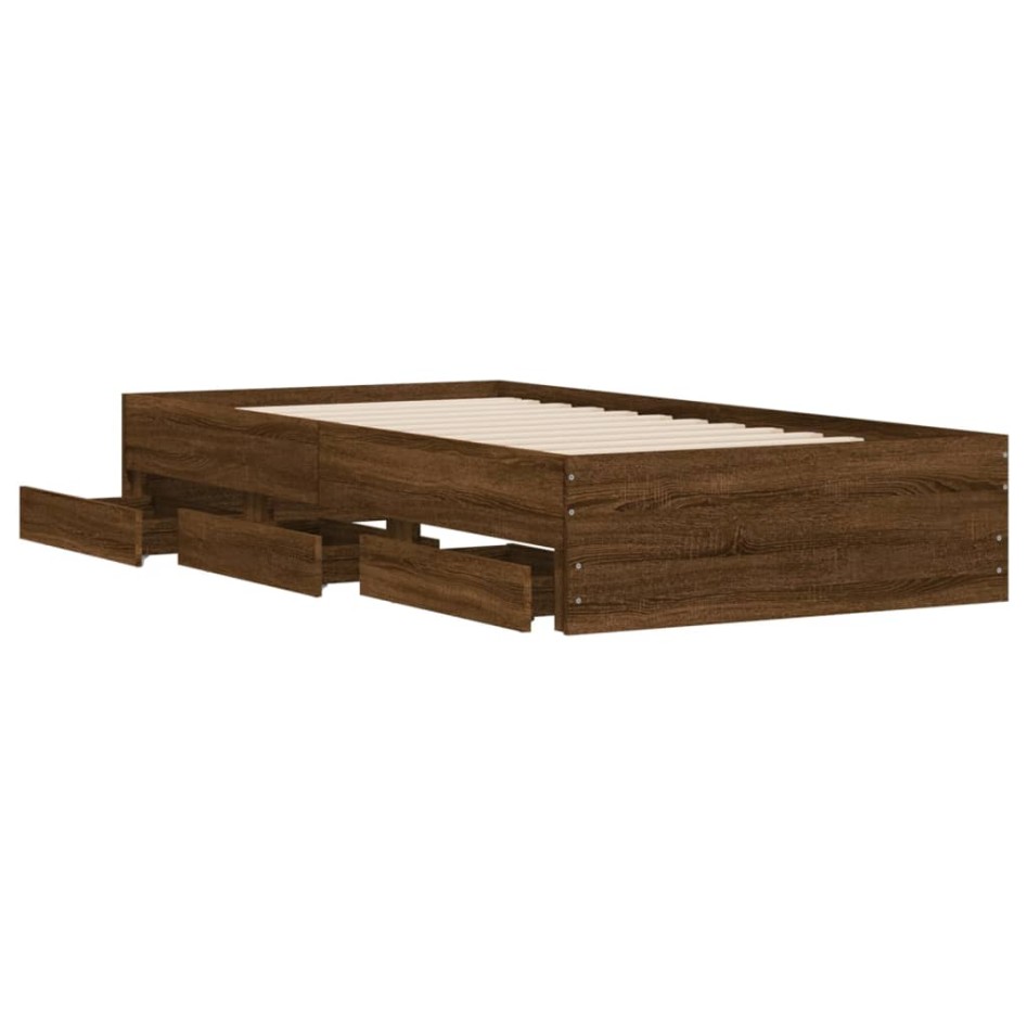 Cama con cajones madera de ingeniería marrón roble 90x200