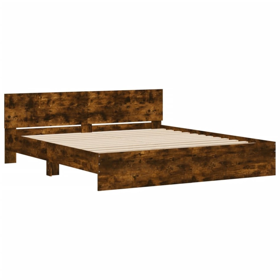 Estructura de cama con cabecero roble ahumado 160x200