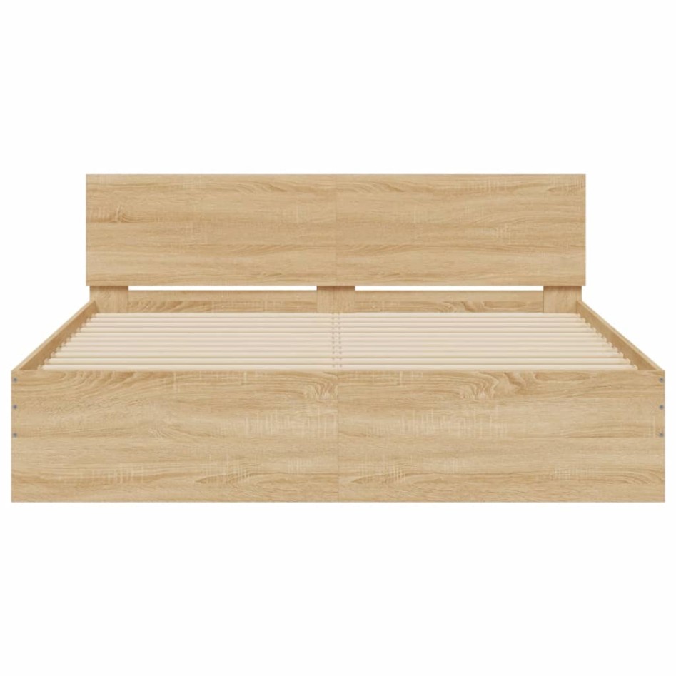 Estructura de cama con cabecero roble Sonoma 150x200