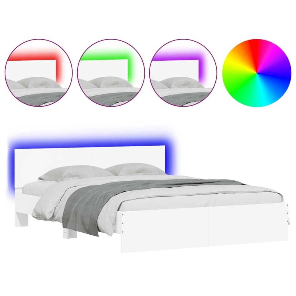 Estructura de cama cabecero y luces LED blanca 160x200