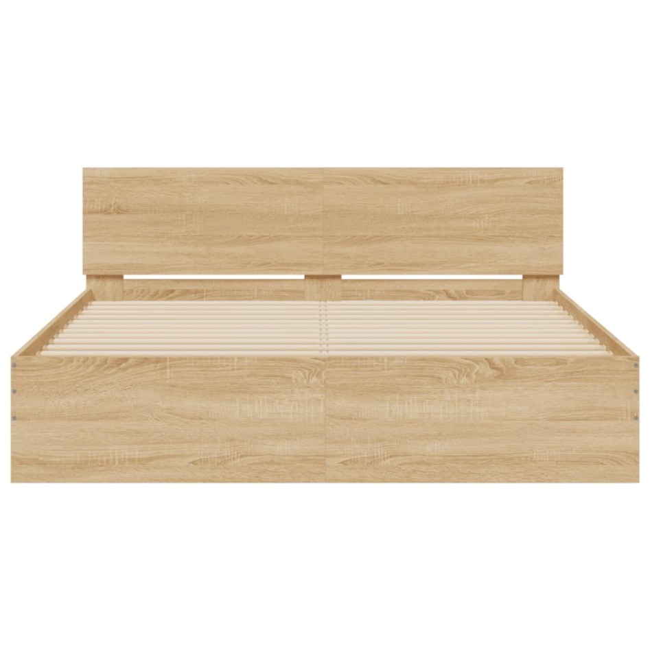 Estructura de cama cabecero y luces LED roble Sonoma 160x200