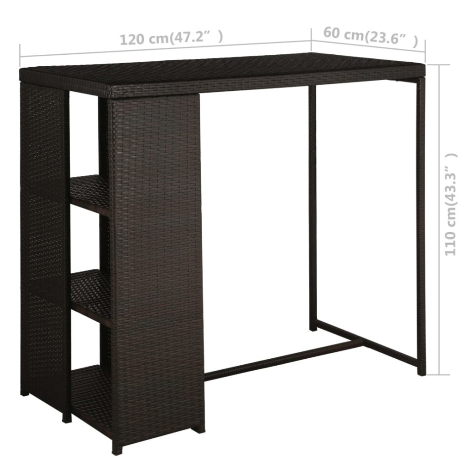 Set de bar para jardín 5 pzas y cojines ratán sintético