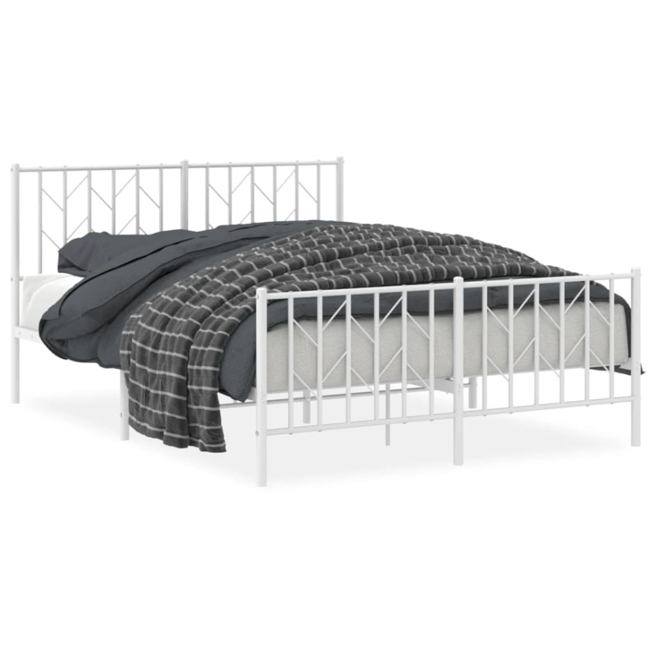 Estructura cama metal con cabecero y estribo blanco 140x200