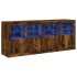 Aparador con luces LED roble ahumado 163x37x67