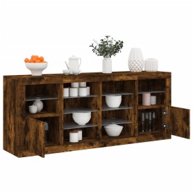 Aparador con luces LED roble ahumado 163x37x67