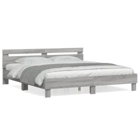 Cama con cabecero madera de ingeniería gris Sonoma 180x200