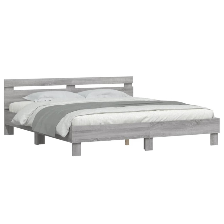 Cama con cabecero madera de ingeniería gris Sonoma 180x200