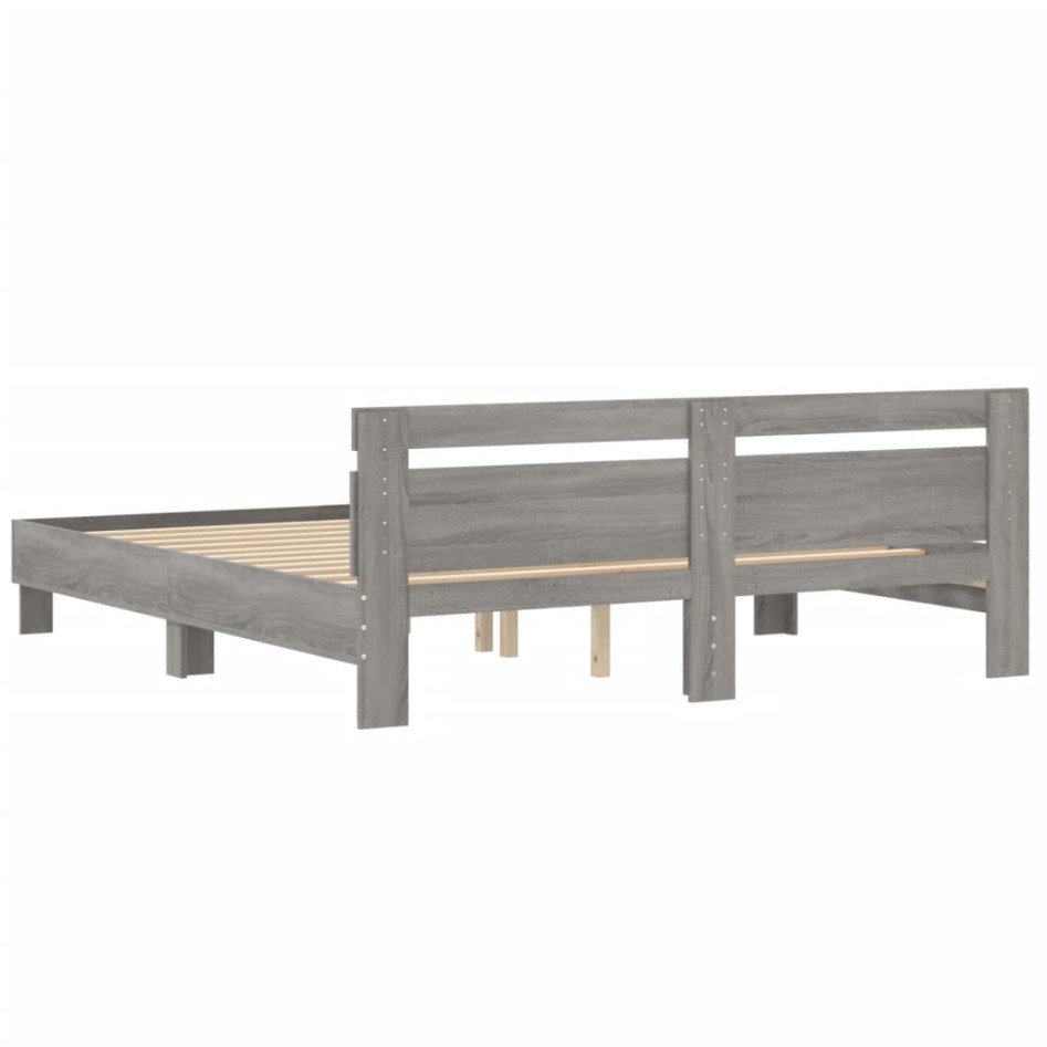 Cama con cabecero madera de ingeniería gris Sonoma 180x200