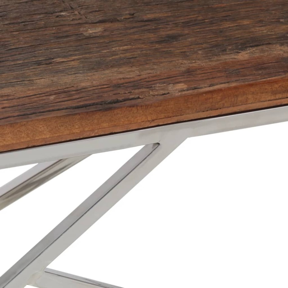 Mesa de centro de acero inoxidable plateado y madera