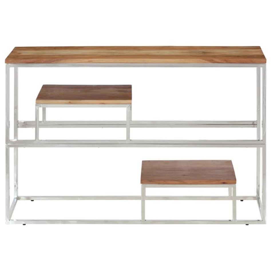 Mesa consola acero inoxidable plateado y madera maciza