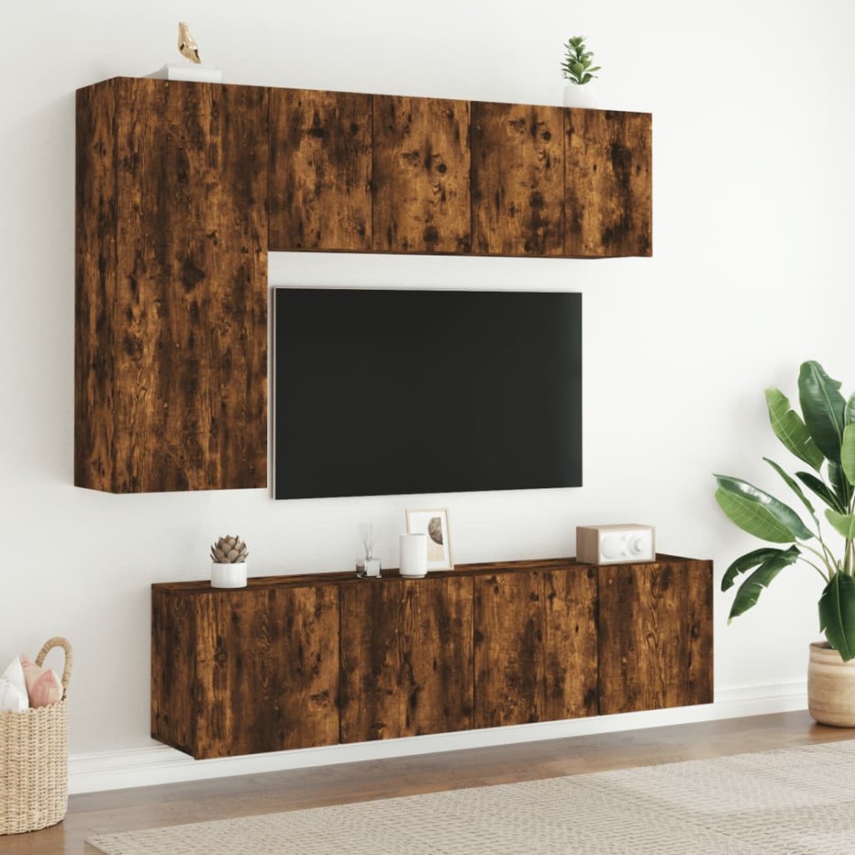 Muebles de TV de pared 5 pzas madera ingeniería roble