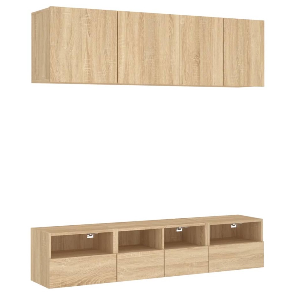 Muebles de TV de pared 5 pzas madera de ingeniería roble