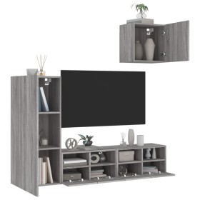 Muebles de TV de pared 4 pzas madera de ingeniería gris