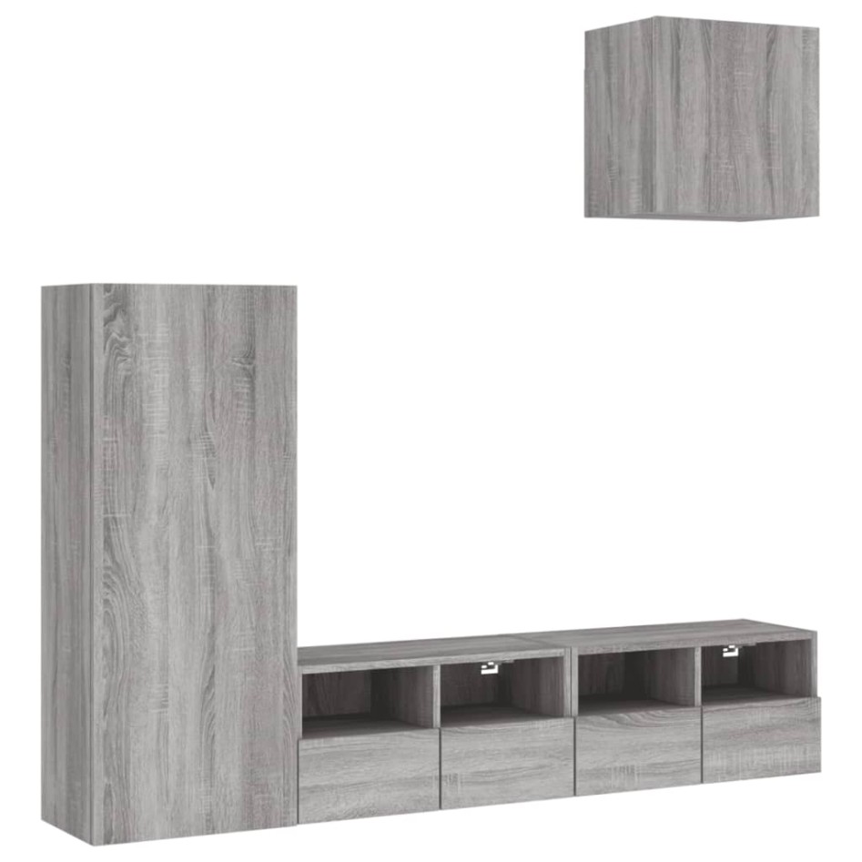 Muebles de TV de pared 4 pzas madera de ingeniería gris