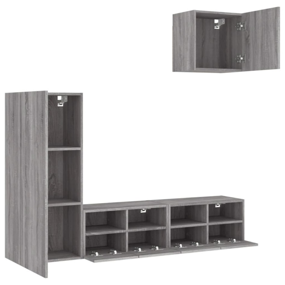 Muebles de TV de pared 4 pzas madera de ingeniería gris