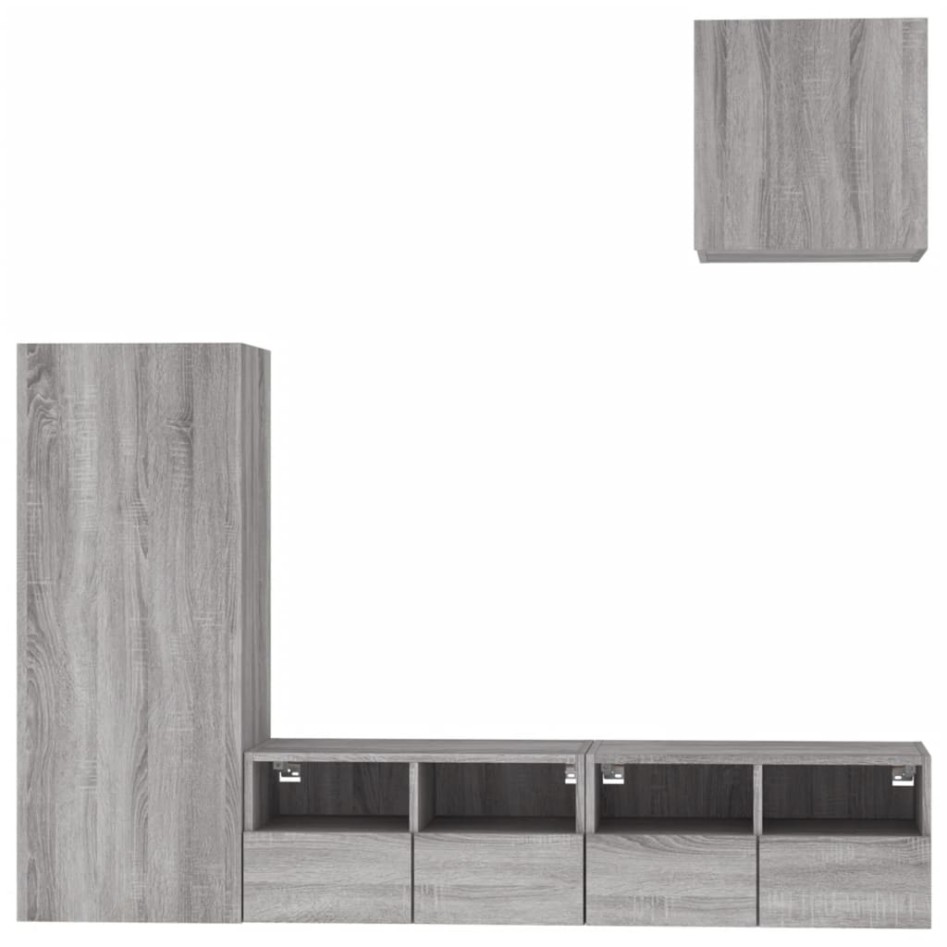 Muebles de TV de pared 4 pzas madera de ingeniería gris