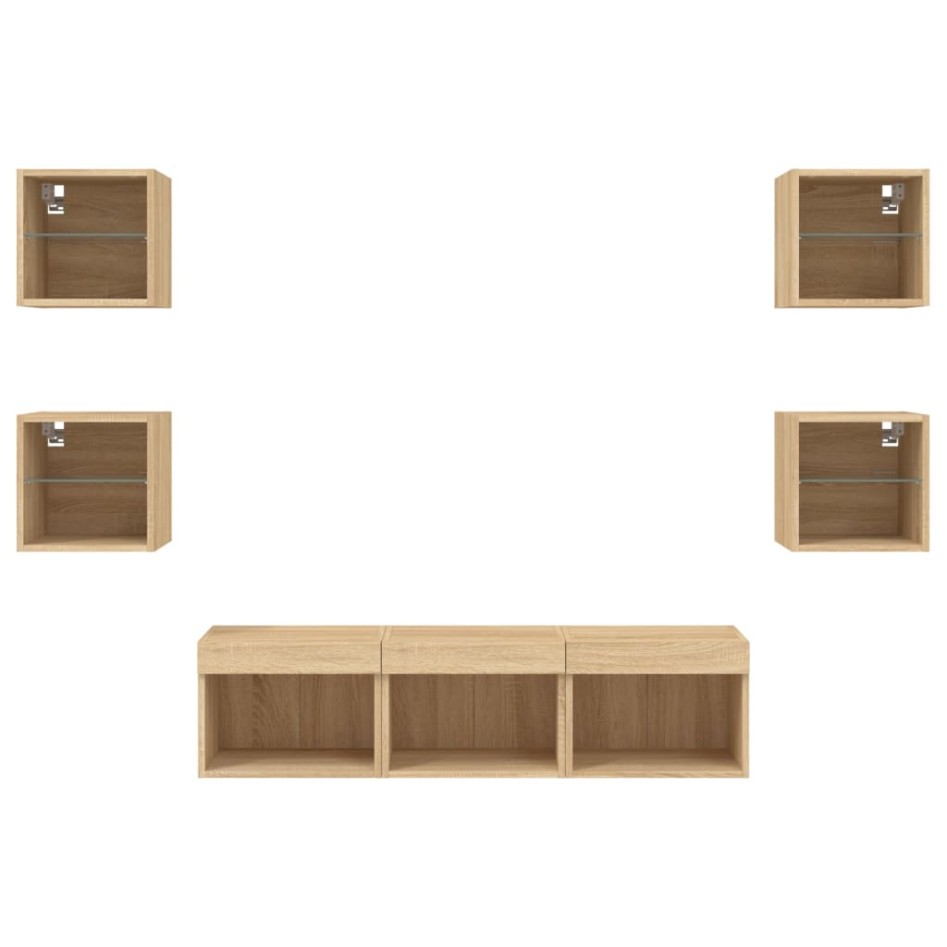 Muebles TV pared con LED 7 pzas madera ingeniería roble
